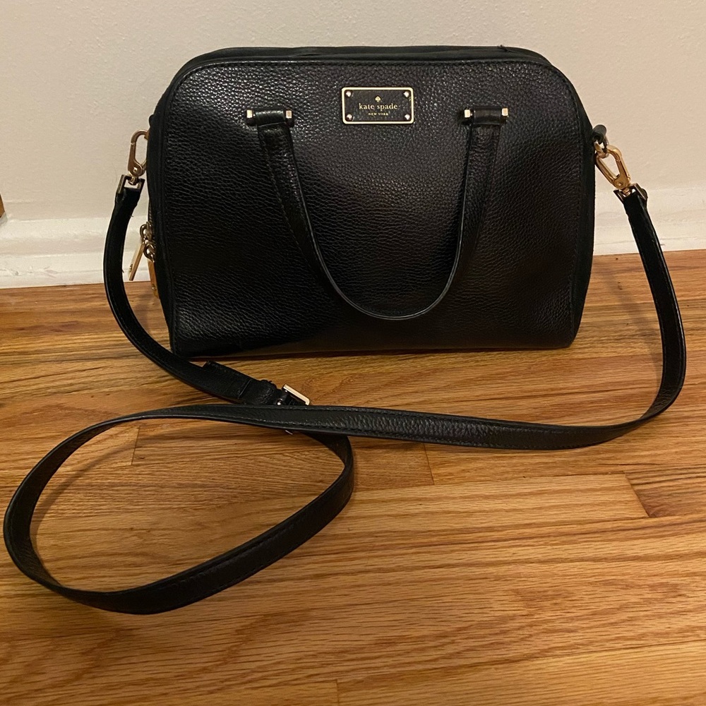 Kate Spade Black Leather Satchel With long Crossbody Strap